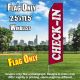 CHECK IN maroon horizontal white flutter flag