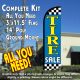 Tire Sale (Light Blue/Checkered) Windless Feather Banner Flag Kit (Flag, Pole, & Ground Mt)