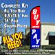 BUY HERE PAY HERE (Blue/Red) Windless Feather Banner Flag Kit (Flag, Pole, & Ground Mt)