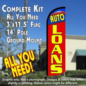 Auto Loans Windless Feather Banner Flag Kit (Flag, Pole, & Ground Mt)