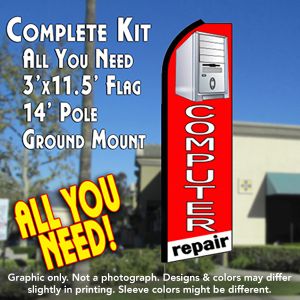 COMPUTER REPAIR (Tower) Flutter Feather Banner Flag Kit (Flag, Pole, & Ground Mt)