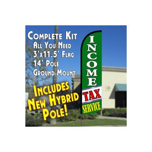 Income Tax Service (Green/White) Windless Feather Banner Flag Kit (Flag, Pole, & Ground Mt)