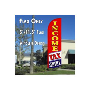 Income Tax Service (Red/White/Blue) Windless Feather Banner Flag Kit (Flag, Pole, & Ground Mt)