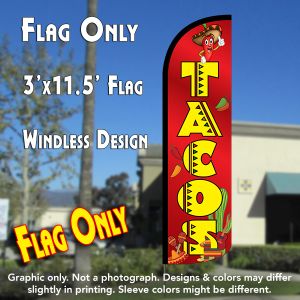 Tacos (Red) Windless Polyknit Feather Flag (3 x 11.5 feet)