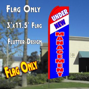 UNDER NEW MANAGEMENT (Tri-colored) Flutter Feather Banner Flag (11.5 x 3 Feet)